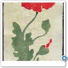 Name: NANCY OSADCHUK
Email: barbedwire@shaw.ca
Location: CALGARY, AB

Print Title: PAPAVER
Paper Dimension: 13\" x 5.7\"
Image Dimension: 10\" X 3\"
Block: BASS
Pigment or Ink: WATERCOLOR & SAKURA
Paper: KOZO 
Edition: 19
Comments: CHALLENGE WAS\'T THE MOKU HANGA FOR ME IT WAS THAT I CHOSE TO DO A REDUCTION PRINT FOR THE FIRST TIME.
